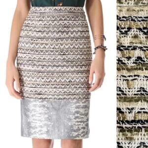 TORY BURCH Vanessa neutral tweed & snakeskin pencil skirt size 14 career office